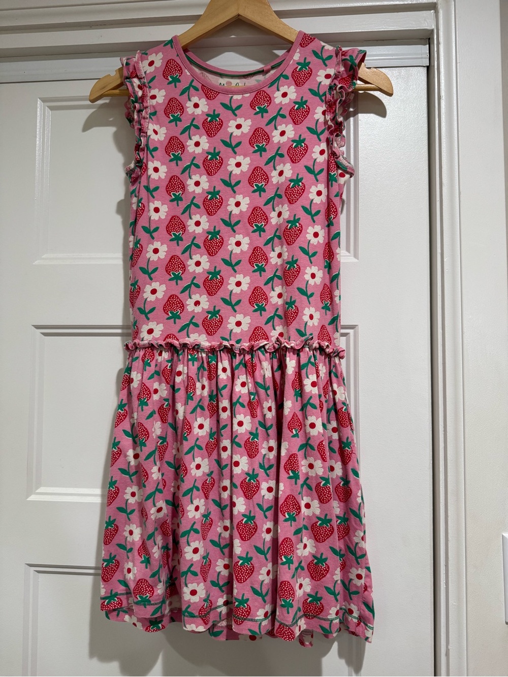 Mini Boden Girl's Frill Detail Jersey Dress 11-12Y In Red Strawberry Casual - Picture 2 of 8